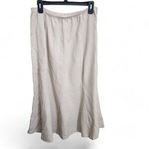Bechamel Women's 12 Large 100% Linen Maxi Skirt Pull‎ on Beige Elastic Side Zip